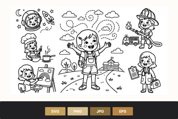 Children Career Roles Black Graphics & Illustrations