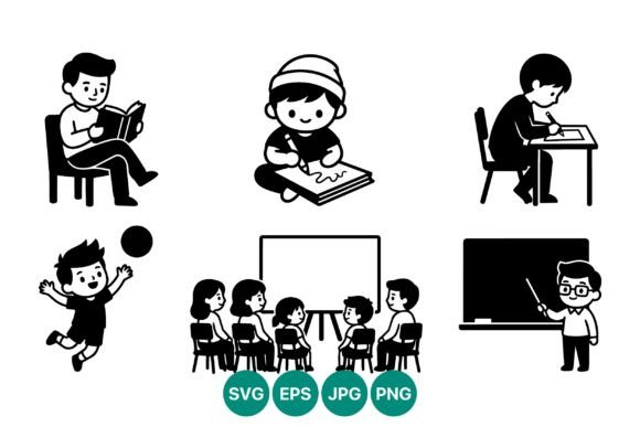 Children Reading Playing Vector Graphics & Illustrations