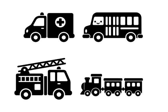 Cute Vehicle Silhouette Clipart: Graphics & Illustrations
