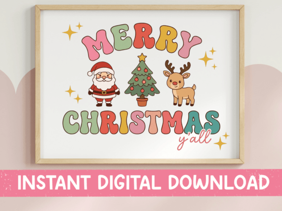 Merry Christmas Yall Retro Santa Graphics for T-Shirt Designs