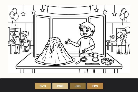 Volcano Science Project Boy Vector Art Graphics